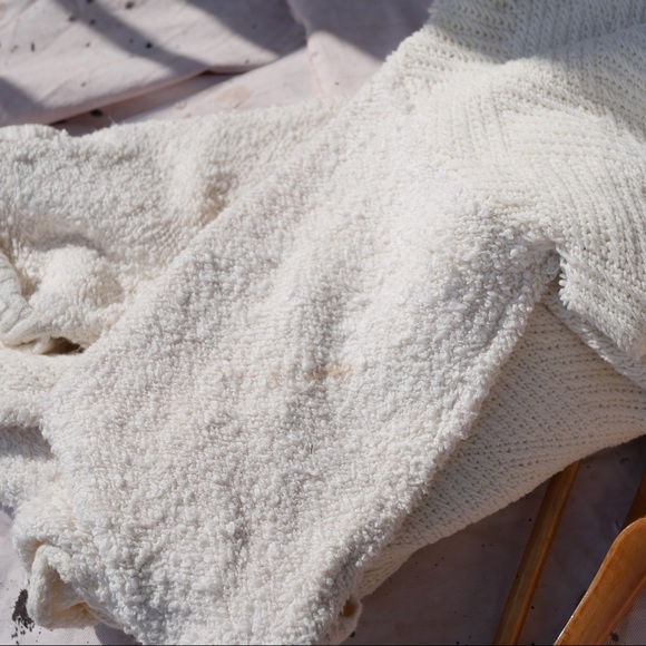 Free People Large White Chunky Nubby Sweater Mock-neck Terry-Cloth Dolman Sleeve - Picture 3 of 5